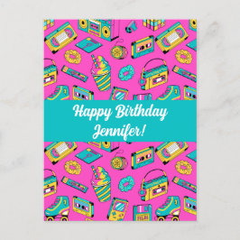 Cartão Postal Retro 1980s Neon Pink Bright Pattern Vintage Tech