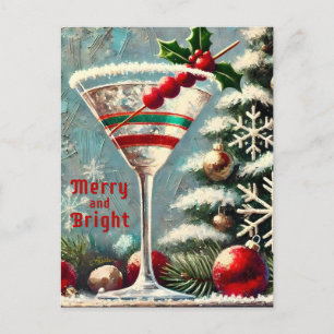 Cartão Postal Retro 50 Cranberry Snowflake de Natal Martini