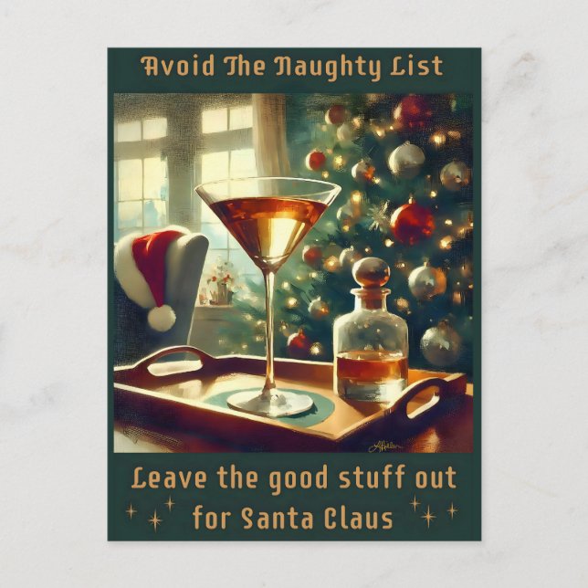 Cartão Postal Retro 50s Avoid The Naughty List Christmas Martini (Frente)