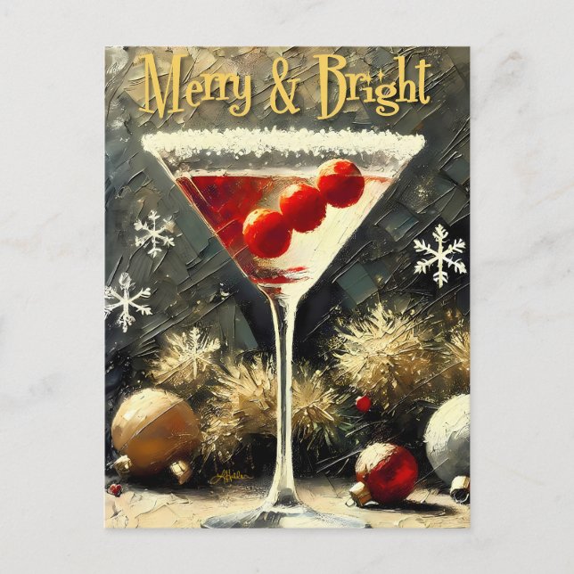 Cartão Postal Retro 50s Triple Cranberry Christmas Martini (Frente)