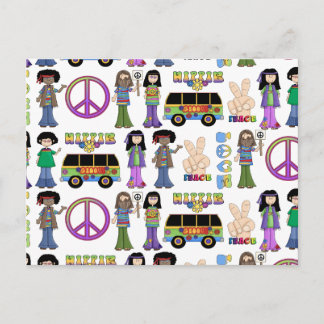 Cartão Postal Retro 60s Hippie Love Peace