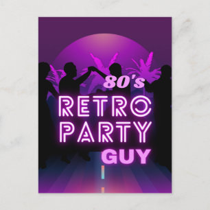 Cartão Postal Retro 80s Disco Dance Party Neon Purple Funky