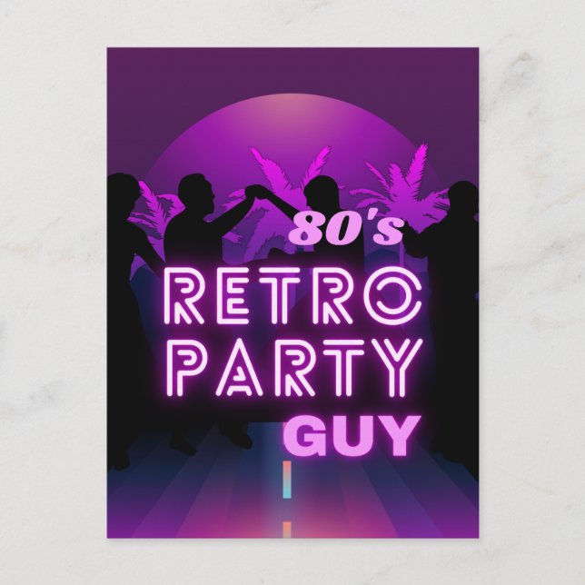 Cartão Postal Retro 80s Disco Dance Party Neon Purple Funky (Frente)
