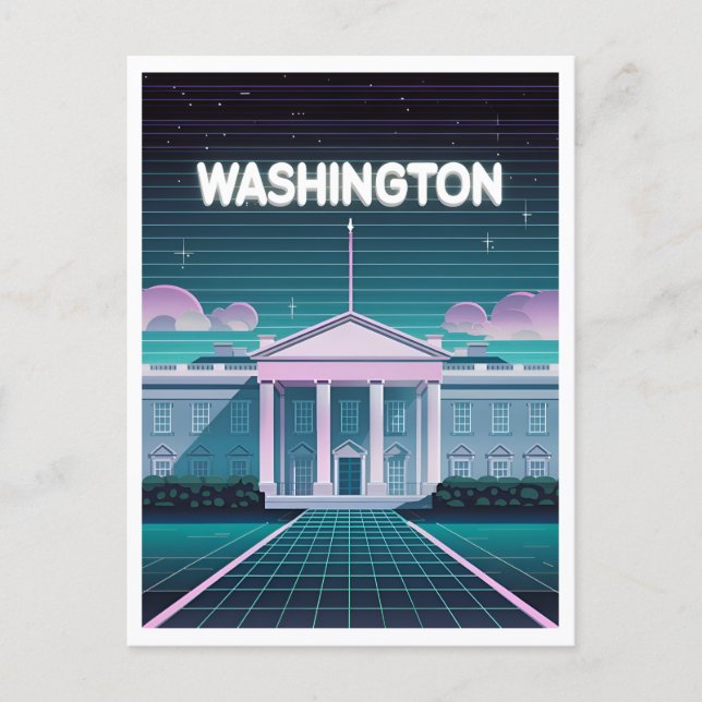 Cartão Postal Retro 80s LoFi Synthwave White House Washington DC (Frente)