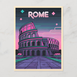 Cartão Postal Retro 80s Neon Synthwave Colosseum Roma