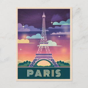 Cartão Postal Retro 80s Neon Synthwave Eiffel Tower Paris França