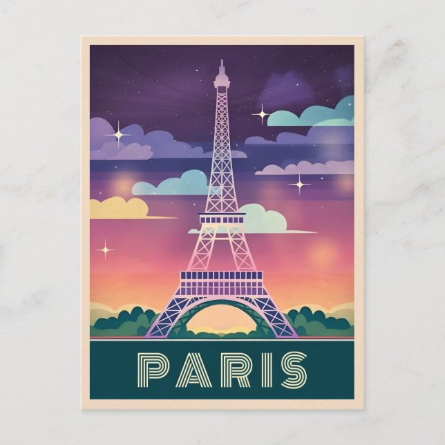 Cartão Postal Retro 80s Neon Synthwave Eiffel Tower Paris França (Frente)