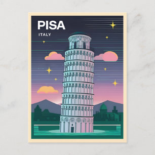 Cartão Postal Retro 80s Neon Synthwave Lening Tower Pisa Itália