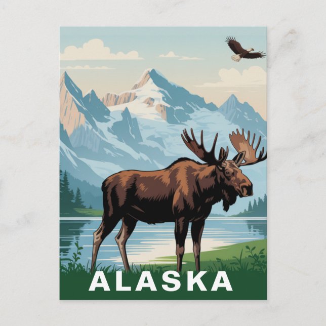 Cartão Postal Retro Alasca Moose Mountain (Frente)