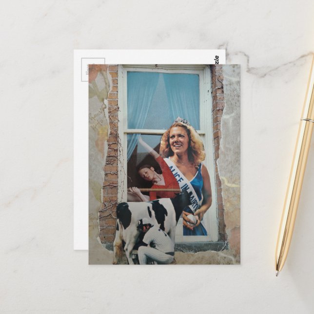 Cartão Postal Retro Alice in Dairyland Collage  (Frente/Verso In Situ)