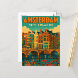 Cartão Postal Retro Amsterdã Holanda