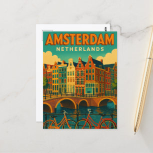 Cartão Postal Retro Amsterdã Holanda
