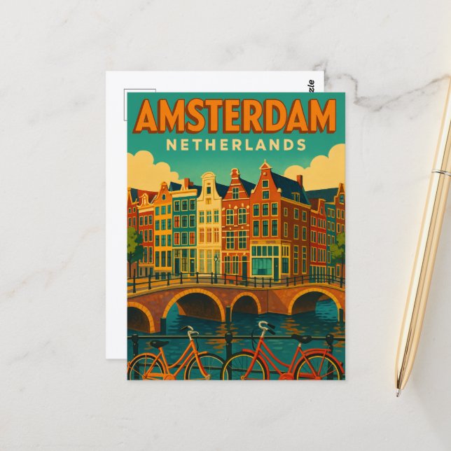 Cartão Postal Retro Amsterdã Holanda (Frente/Verso In Situ)