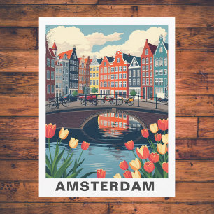Cartão Postal Retro Amsterdam Holanda Viagem Bicic