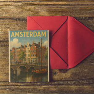 Cartão Postal Retro Amsterdam Netherlands Grachten
