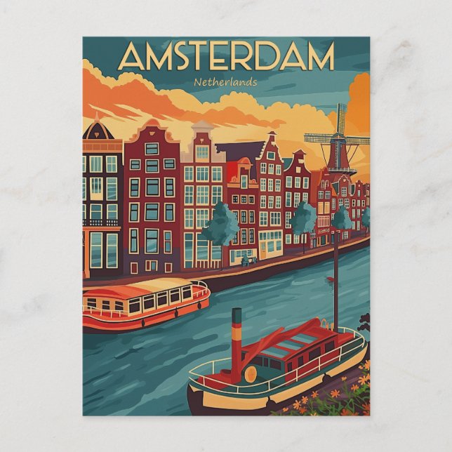 Cartão Postal Retro Amsterdam, Países Baixos (Frente)