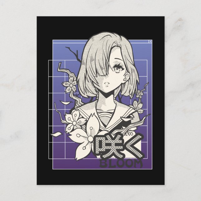 Cartão Postal Retro Anime Girl Otaku Manga Comic Teen Japonês (Frente)