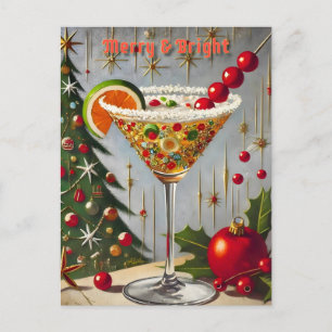 Cartão Postal Retro Anos 50 Coquetel de Doces de Natal Alegre e