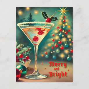 Cartão Postal Retro Anos 50 Coquetel Martini de Natal Alegre e R