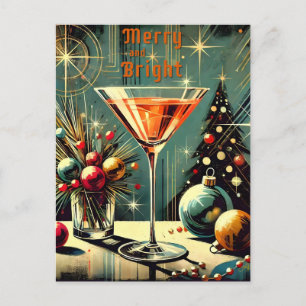 Cartão Postal Retro anos 50 Merry & Bright Christmas Martini