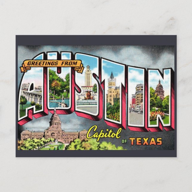 Cartão Postal Retro Austin Texas (Frente)