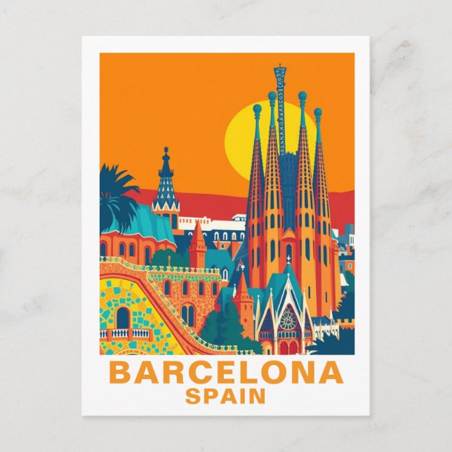Cartão Postal Retro Barcelona Spain Travel Postcard (Frente)