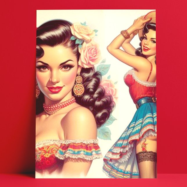 Cartão Postal Retro Beauty Mulher Mexicana (Criador carregado)