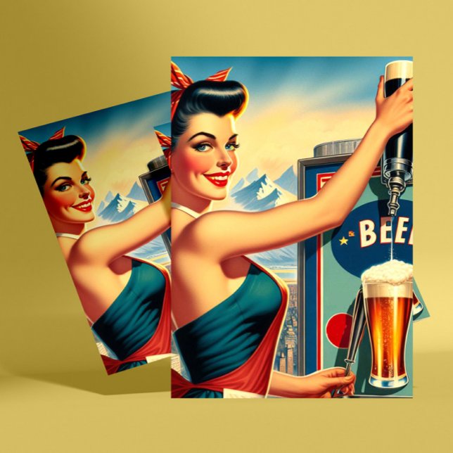 Cartão Postal Retro Beer Pinup (Criador carregado)