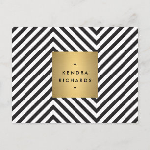 Cartão Postal Retro Black and White Pattern Gold Name Logo