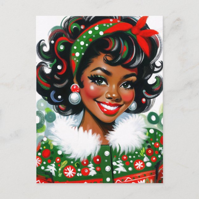 Cartão Postal Retro Black Girl Christmas Cheer (Frente)