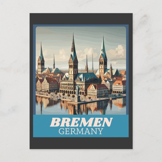 Cartão Postal Retro Bremen Skyline (Frente)