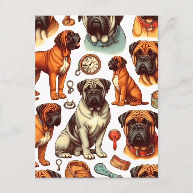 Cartão Postal Retro Bullmastiff Seamless (Frente)