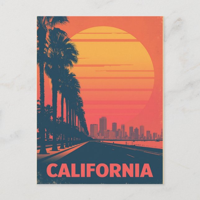 Cartão Postal Retro California Palm Trees Sunset (Frente)