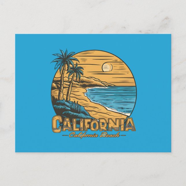 Cartão Postal Retro California Sunset Beach Scene (Frente)