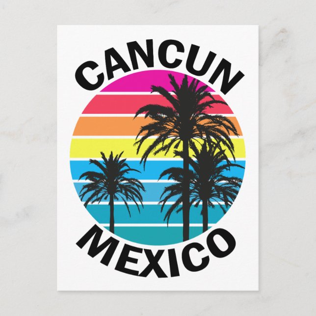 Cartão Postal Retro Cancun Viagem da Árvore Palm do México (Frente)
