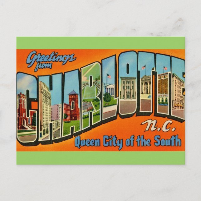 Cartão postal retrô Charlotte NC (Frente)