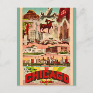 Cartão Postal Retro Chicago Attrações