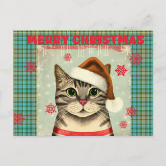Cartão Postal Retro Christmas Cat Merry Christmas postcard