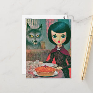 Cartão Postal Retro Comendo Torta Com o Lobo