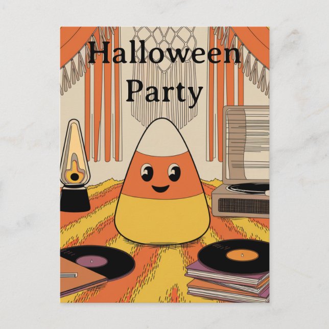 Cartão Postal Retro,Convite para Festa de Halloween de Groovy Ca (Frente)