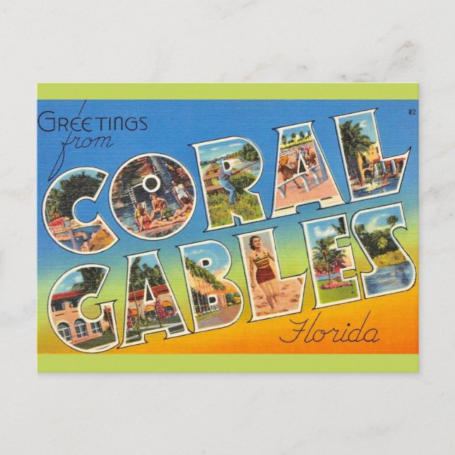 Cartão Postal Retro Coral Gables Florida (Frente)