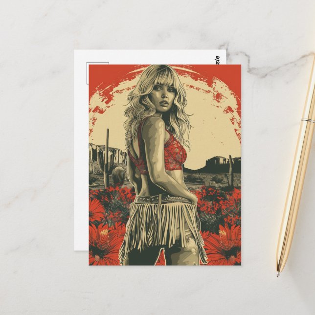 Cartão Postal Retro Cowgirl (Frente/Verso In Situ)