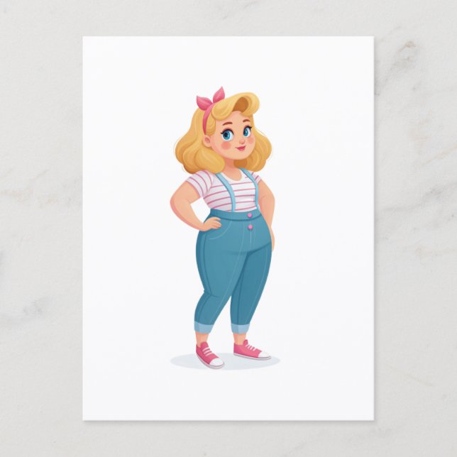 Cartão Postal Retro-Cute Cartoon Girl Illustration (Frente)