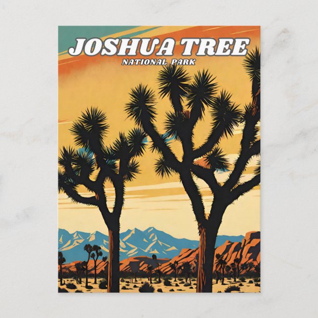 Cartão Postal Retro da ilustração do Parque Nacional Joshua Tree (Frente)