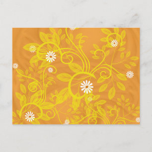 Cartão Postal Retro Daisy e Filigrana Amarela sobre Laranja