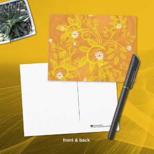 Cartão Postal Retro Daisy e Filigrana Amarela sobre Laranja