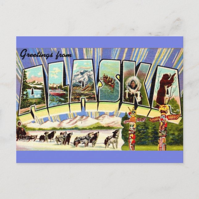 Cartão Postal Retrô de Boas-vindas do Alasca (Frente)