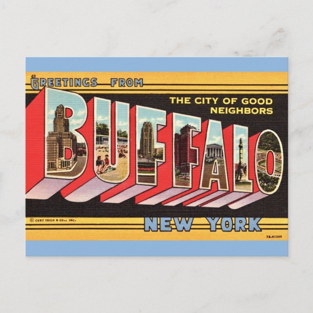 Cartão postal retrô de Buffalo Nova York (Frente)