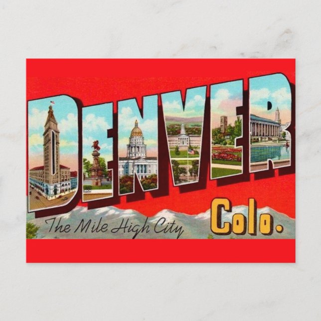 Cartão postal retrô de Denver Colorado (Frente)