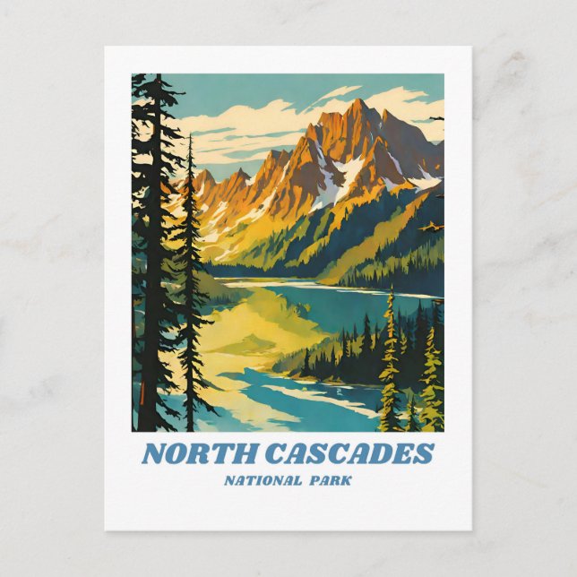 Cartão Postal Retro de ilustração do Parque Nacional de Cascades (Frente)